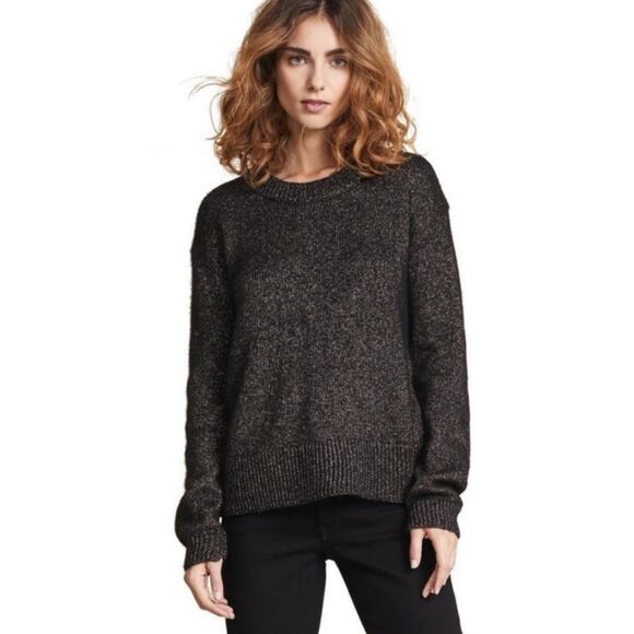 A.L.C. Bowen Cross Back SOFT Merino Wool Alpaca Black Gold Metallic Sweater S - Picture 3 of 10